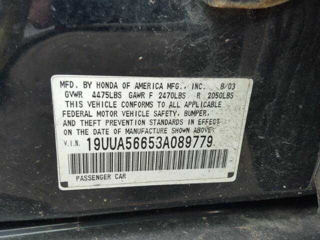 19UUA56653A089779 - 2003 ACURA 3.2TL BLACK photo 10