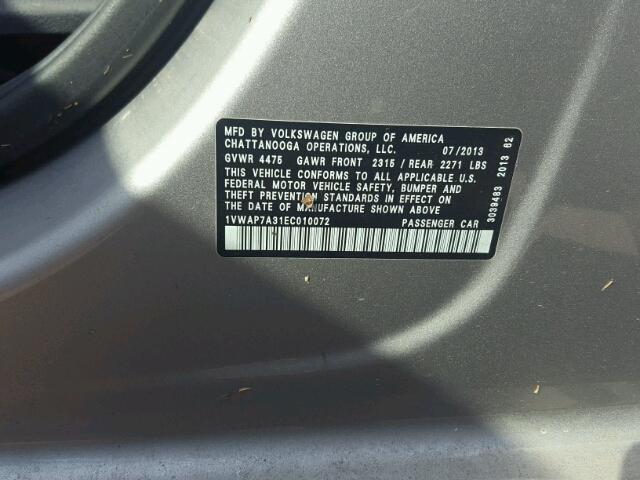 1VWAP7A31EC010072 - 2014 VOLKSWAGEN PASSAT S رمادي صورة 10