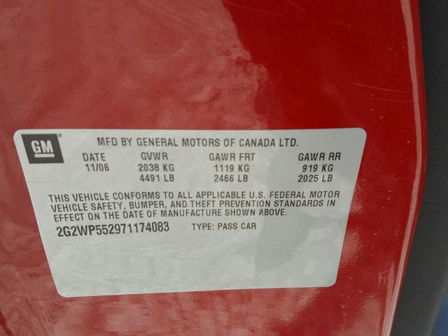 2G2WP552971174083 - 2007 PONTIAC GRAND PRIX წითელი ფოტო 10