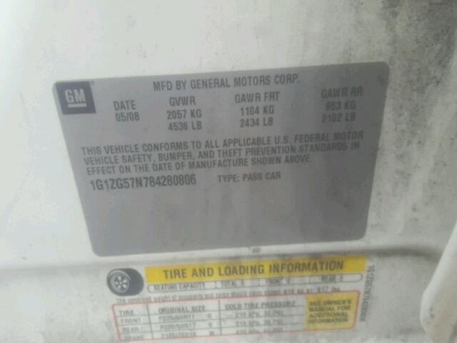 1G1ZG57N784280806 - 2008 CHEVROLET MALIBU LS თეთრი ფოტო 10