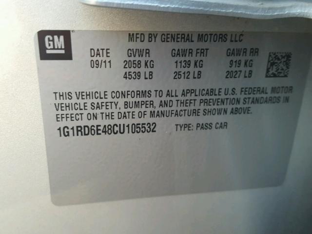 1G1RD6E48CU105532 - 2012 CHEVROLET VOLT SILVER photo 10