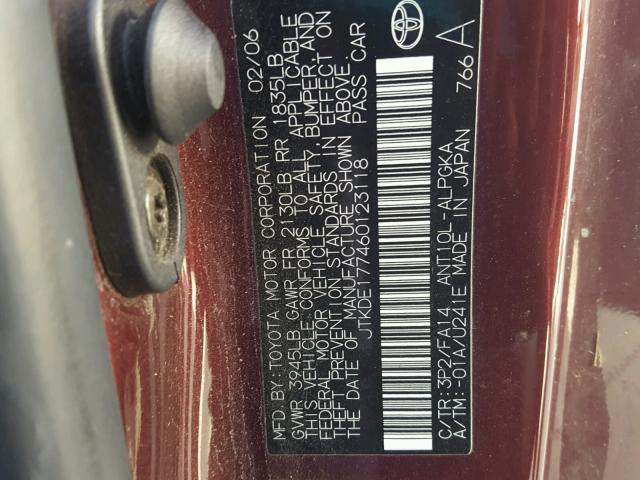 JTKDE177460123118 - 2006 TOYOTA SCION TC 栗色 照片 10