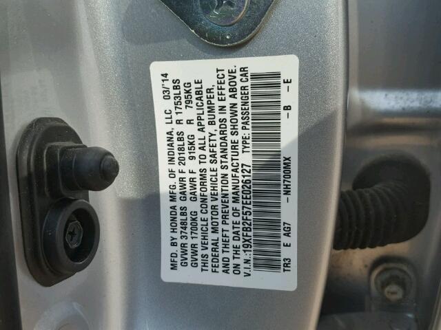 19XFB2F57EE026127 - 2014 HONDA CIVIC SILVER photo 10