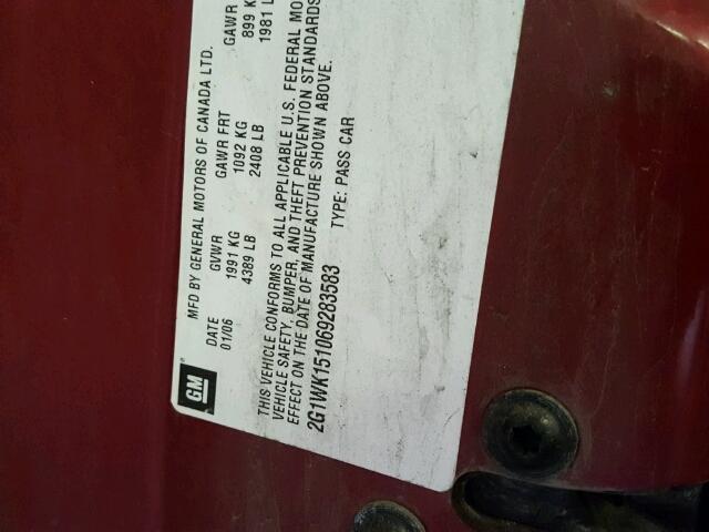 2G1WK151069283583 - 2006 CHEVROLET MONTE CARL წითელი ფოტო 10