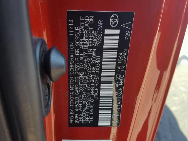 JTKJF5C75FJ003481 - 2015 TOYOTA SCION TC 红色 照片 10