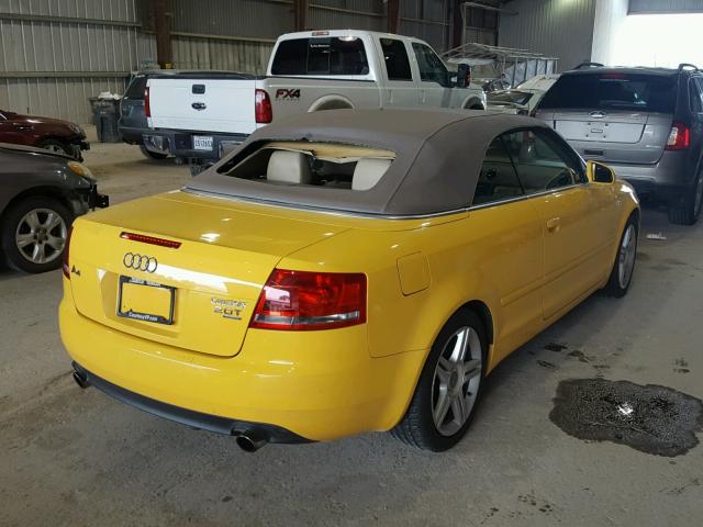 WAUDF48H17K023140 - 2007 AUDI A4 2.0T CA YELLOW photo 4