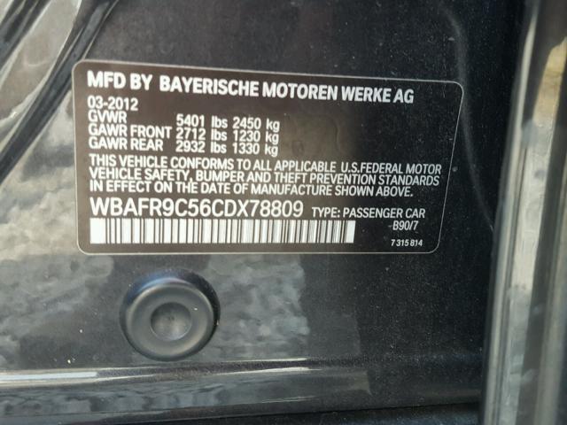 WBAFR9C56CDX78809 - 2012 BMW 550 I BLACK photo 10