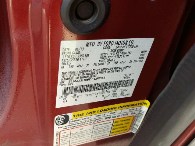 5LMJJ2H56DEL08353 - 2013 LINCOLN NAVIGATOR წითელი ფოტო 10