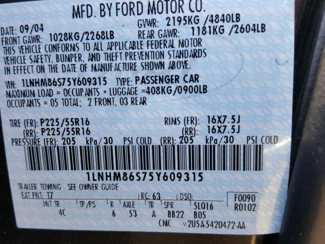 1LNHM86S75Y609315 - 2005 LINCOLN LS 灰色 照片 10