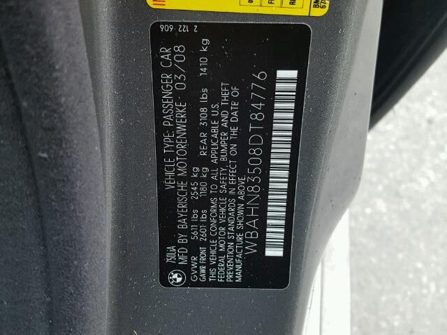 WBAHN83508DT84776 - 2008 BMW 750 GRAY photo 10