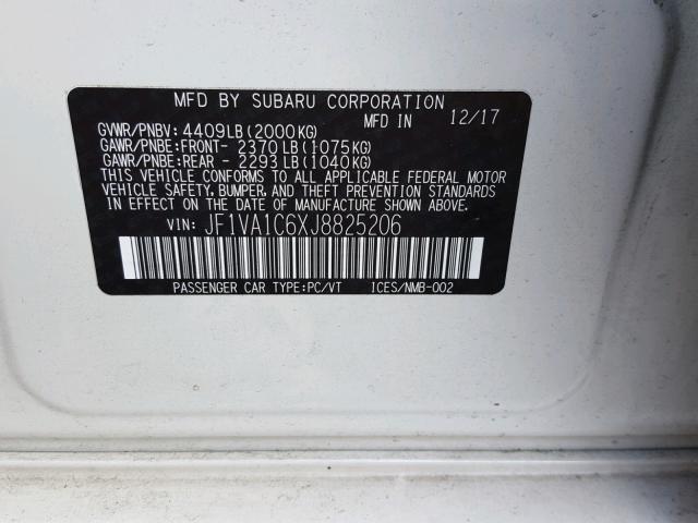 JF1VA1C6XJ8825206 - 2018 SUBARU WRX PREMIU WHITE photo 10