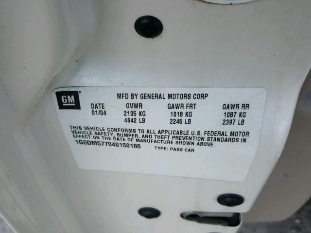 1G6DM577040150186 - 2004 CADILLAC CTS WHITE photo 10