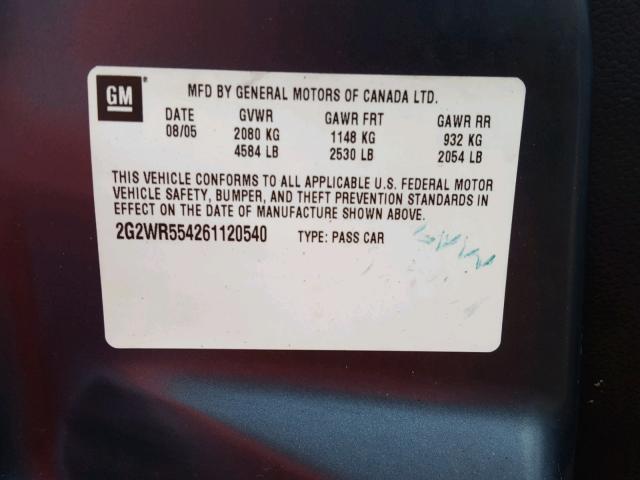 2G2WR554261120540 - 2006 PONTIAC GRAND PRIX GRAY photo 10