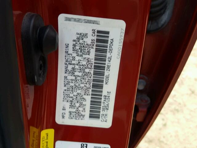 5YFBU4EE4DP164971 - 2013 TOYOTA COROLLA RED photo 10