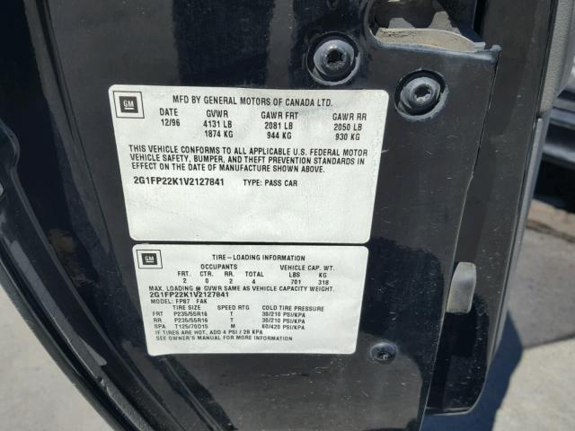 2G1FP22K1V2127841 - 1997 CHEVROLET CAMARO BAS 黑色 照片 10