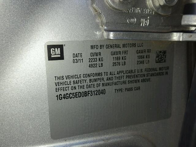 1G4GC5ED0BF312040 - 2011 BUICK LACROSSE C SILVER photo 10