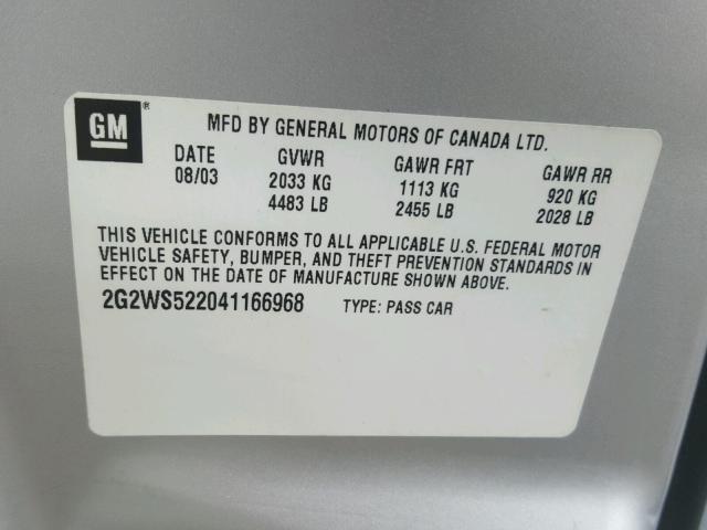 2G2WS522041166968 - 2004 PONTIAC GRAND PRIX SILVER photo 10