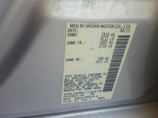 1N4AL3AP0DC256478 - 2013 NISSAN ALTIMA 2.5 SILVER photo 10