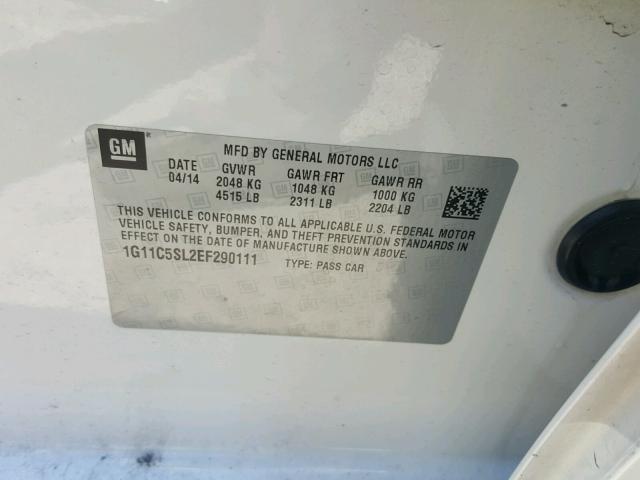 1G11C5SL2EF290111 - 2014 CHEVROLET MALIBU 1LT 白色 照片 10