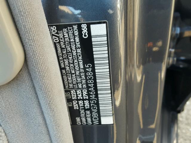 WDBNG75J46A483845 - 2006 MERCEDES-BENZ S 500 CHARCOAL photo 10