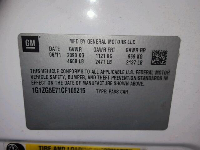 1G1ZG5E71CF106215 - 2012 CHEVROLET MALIBU თეთრი ფოტო 10