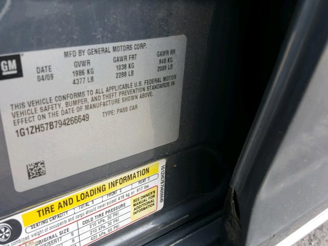 1G1ZH57B794266649 - 2009 CHEVROLET MALIBU 1LT 灰色 照片 10