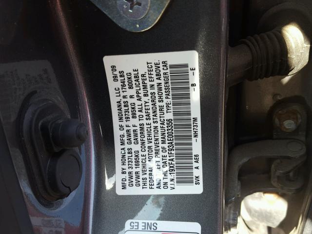 19XFA1F93AE003356 - 2010 HONDA CIVIC EXL 灰色 照片 10