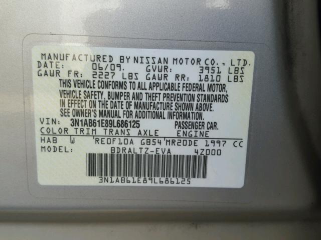 3N1AB61E89L686125 - 2009 NISSAN SENTRA 2.0 GOLD photo 10