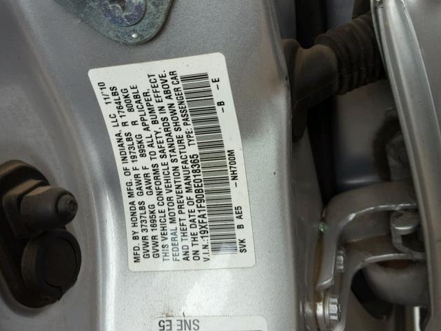 19XFA1F90BE018365 - 2011 HONDA CIVIC EXL 银色 照片 10