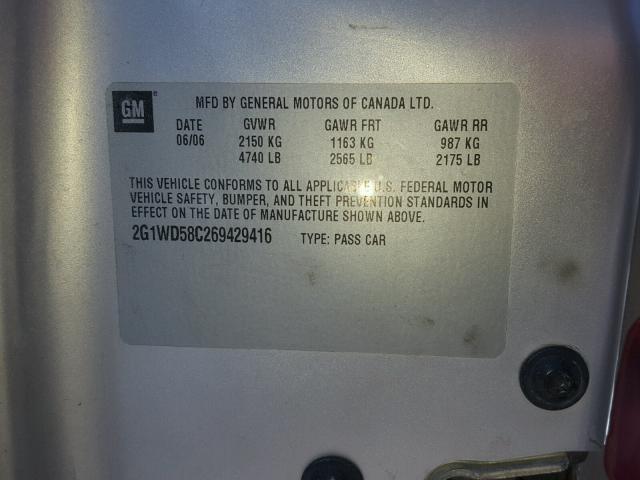 2G1WD58C269429416 - 2006 CHEVROLET IMPALA SUP 银色 照片 10