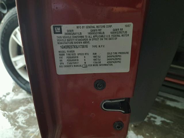 1GKER237X8J173616 - 2008 GMC ACADIA SLT წითელი ფოტო 10