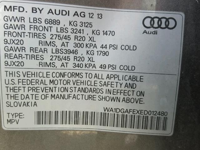 WA1DGAFEXED012480 - 2014 AUDI Q7 PRESTIG GRAY photo 10