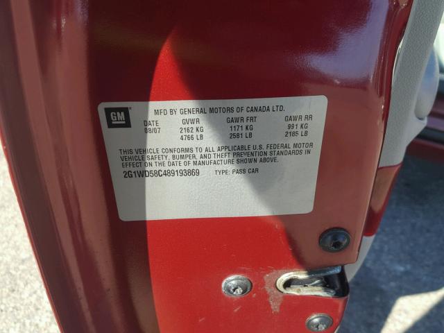 2G1WD58C489193869 - 2008 CHEVROLET IMPALA SUP 红色 照片 10