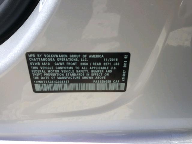 1VWDT7A35HC035487 - 2017 VOLKSWAGEN PASSAT R-L 银色 照片 10