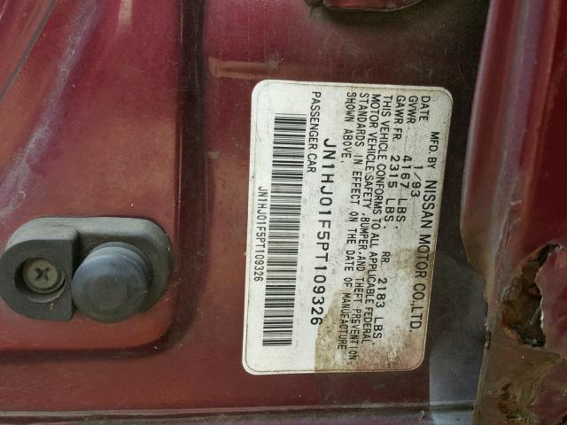 JN1HJ01F5PT109326 - 1993 NISSAN MAXIMA GXE MAROON photo 10