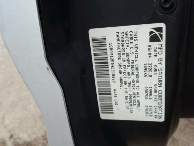 1G8AY12P04Z215662 - 2004 SATURN ION REDLIN Gümüş foto 10