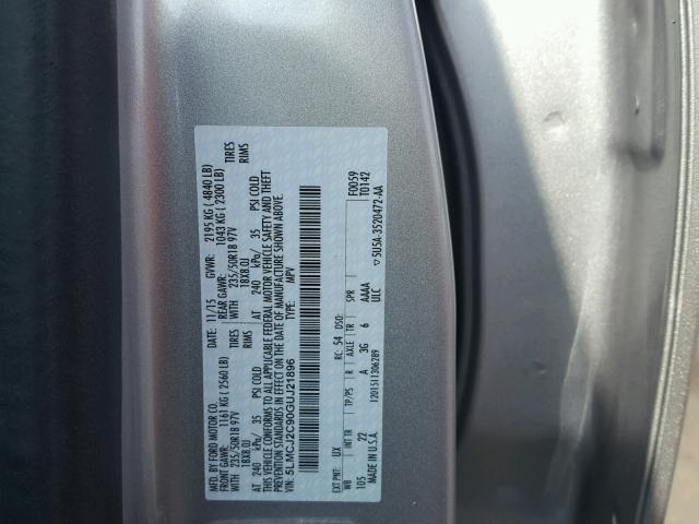 5LMCJ2C90GUJ21896 - 2016 LINCOLN MKC SELECT ვერცხლისფერი ფოტო 10