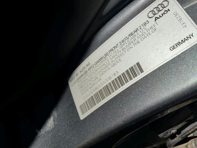 WAUJC68E63A208183 - 2003 AUDI A4 1.8T GRAY photo 10