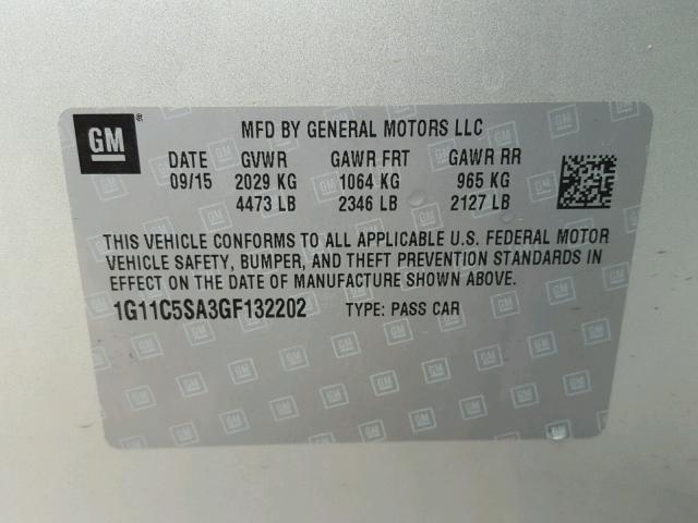 1G11C5SA3GF132202 - 2016 CHEVROLET MALIBU LIM 银色 照片 10