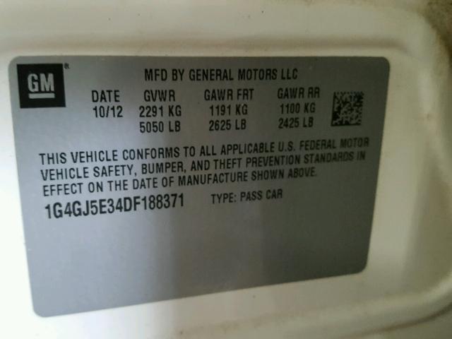 1G4GJ5E34DF188371 - 2013 BUICK LACROSSE T CREAM photo 10