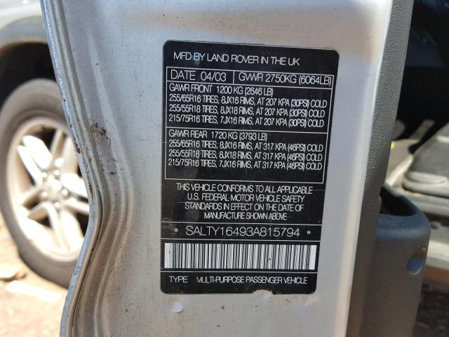 SALTY16493A815794 - 2003 LAND ROVER DISCOVERY SILVER photo 10