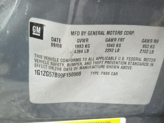 1G1ZG57B99F150988 - 2009 CHEVROLET MALIBU LS Boz foto 10