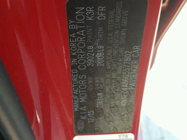 KNAFZ4A86G5577802 - 2016 KIA FORTE RED photo 10