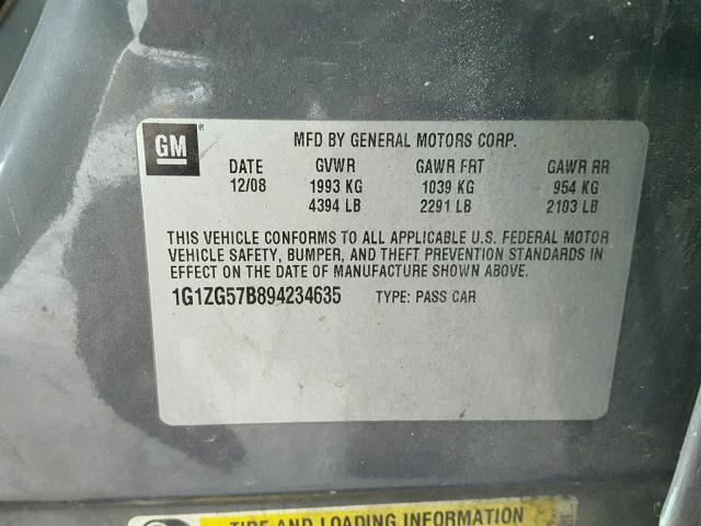 1G1ZG57B894234635 - 2009 CHEVROLET MALIBU LS GRAY photo 10