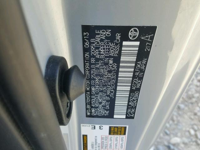 JTKJF5C70E3071349 - 2014 TOYOTA SCION TC 银色 照片 10