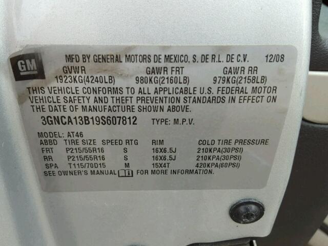 3GNCA13B19S607812 - 2009 CHEVROLET HHR LS SILVER photo 10