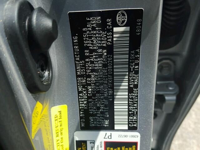 4T1BF1FK6FU080262 - 2015 TOYOTA CAMRY LE ვერცხლისფერი ფოტო 10