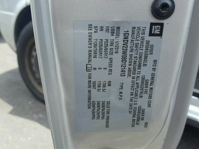 1GNDV23W08D121413 - 2008 CHEVROLET UPLANDER L 银色 照片 10