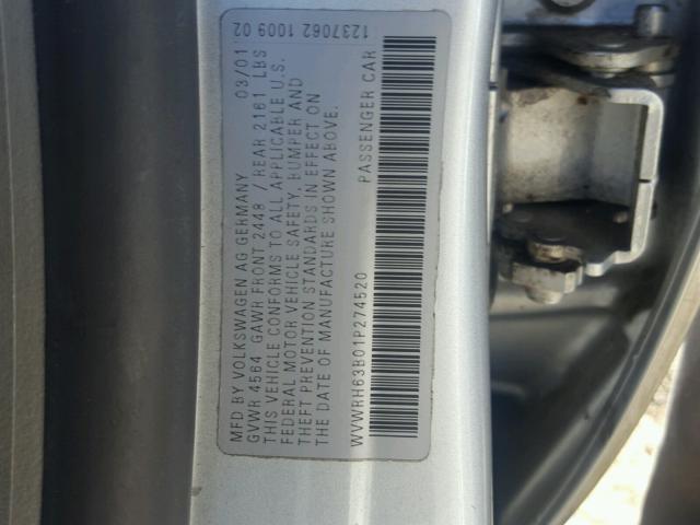 WVWRH63B01P274520 - 2001 VOLKSWAGEN PASSAT GLX 银色 照片 10