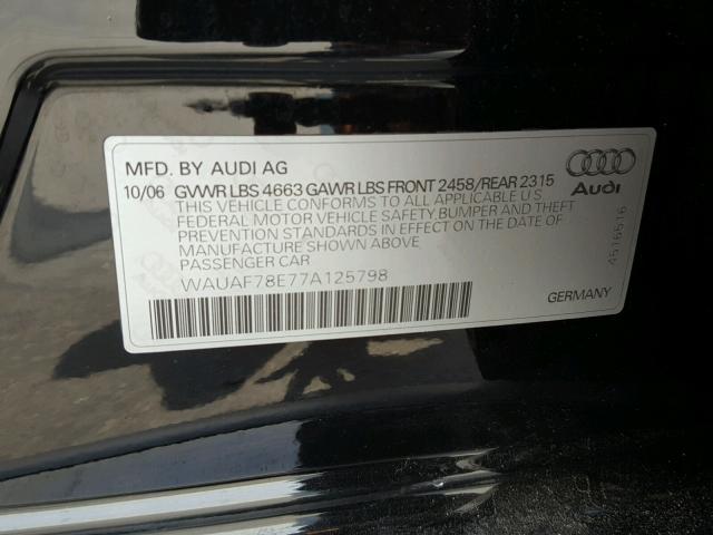 WAUAF78E77A125798 - 2007 AUDI A4 2 BLACK photo 10